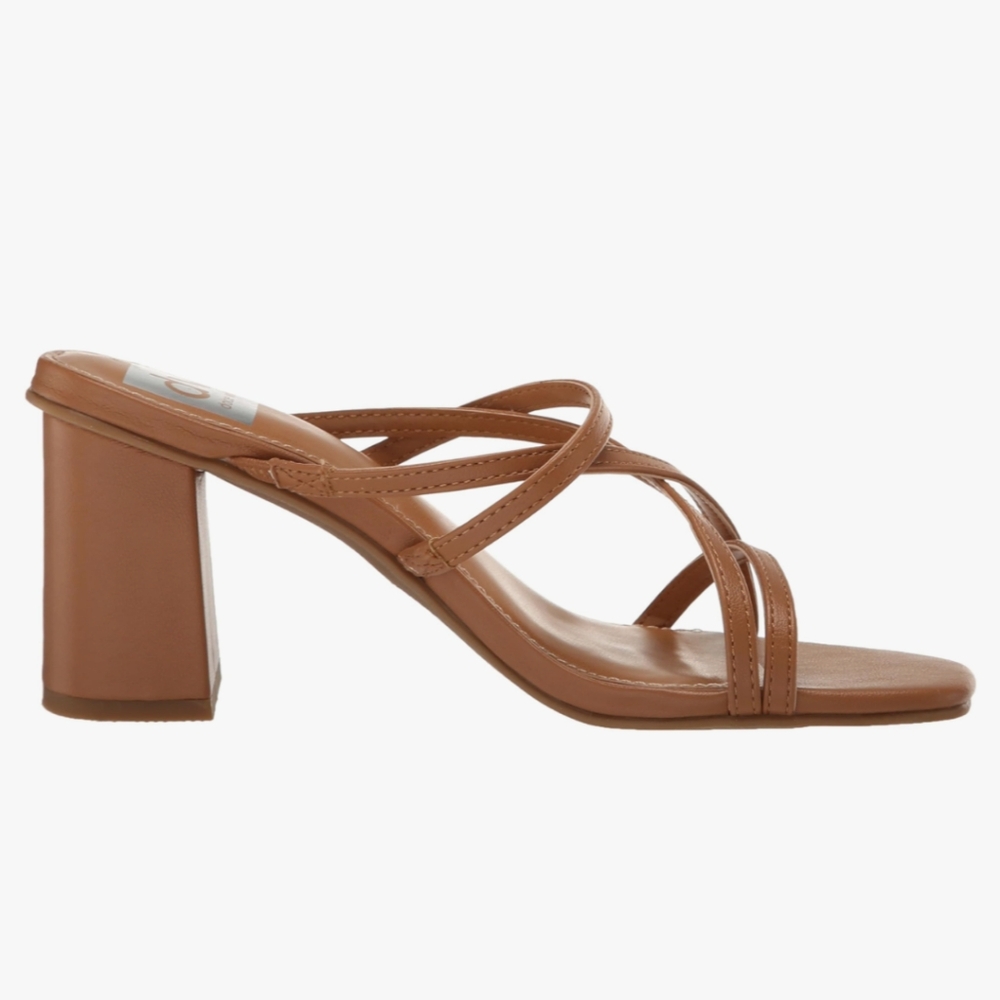 DV Dolce Vita Hinx Slip On Strappy Block Heel Sandal Toffee SZ 10